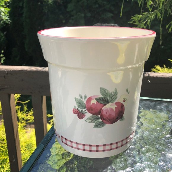 Pfaltzgraff Gadget Utensil Crock Delicious Pattern Apples Gingham Discontinued - Picture 3 of 7